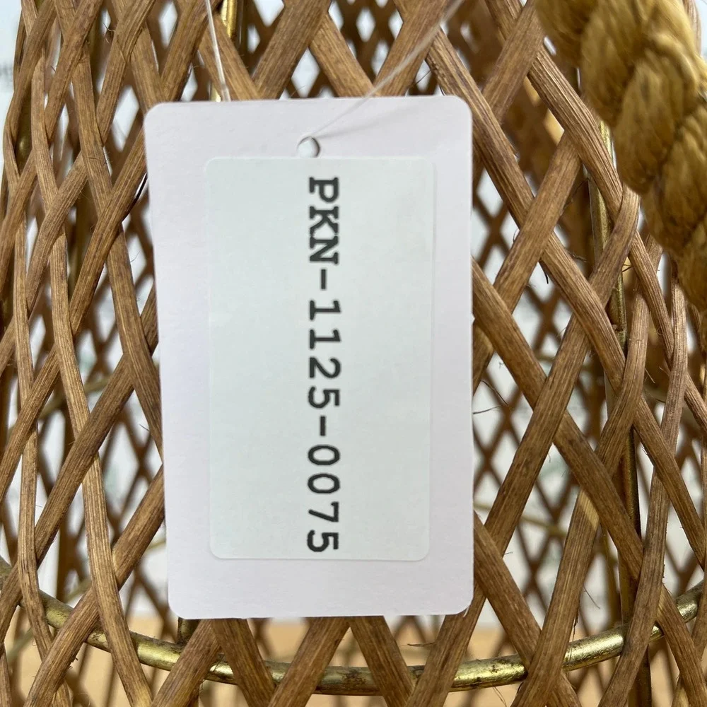 Allen + Roth Woven Rattan Gold Metal Pillar Candle Outdoor Decorative Lantern